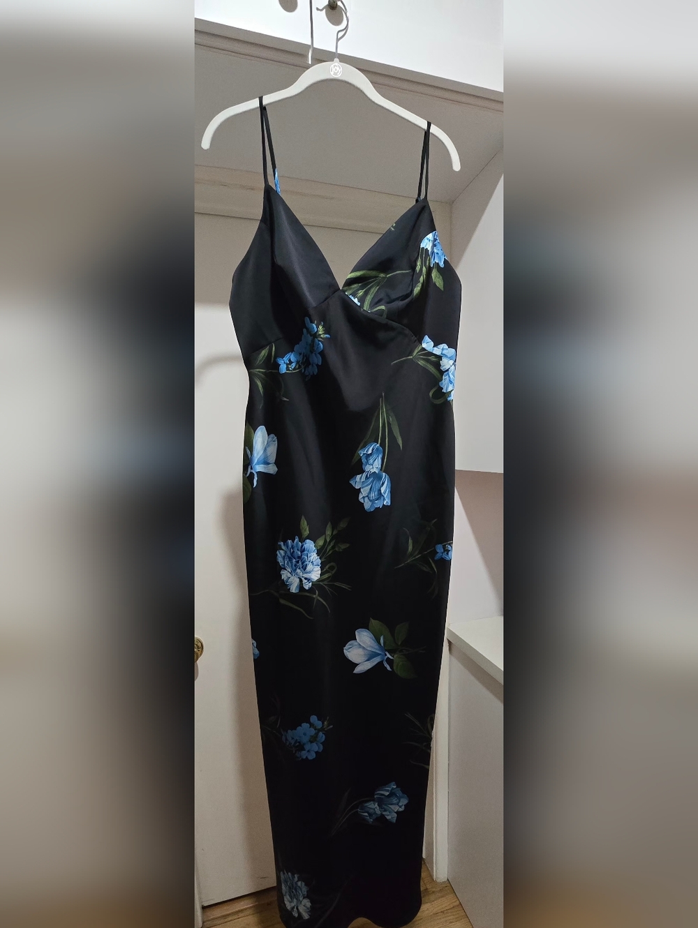 NWOT Sachin + Babi Floral Navy Blue A-Line, V-Neck Maxi Dress W/ Straps Sz 14 - Picture 4 of 14